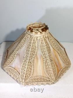 Vintage Antique Slag Glass Lamp Shade Filigree Frame 16 x 9 1/2