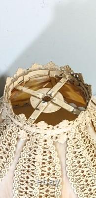 Vintage Antique Slag Glass Lamp Shade Filigree Frame 16 x 9 1/2