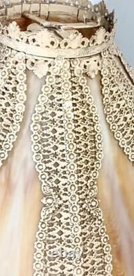 Vintage Antique Slag Glass Lamp Shade Filigree Frame 16 x 9 1/2