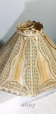 Vintage Antique Slag Glass Lamp Shade Filigree Frame 16 x 9 1/2