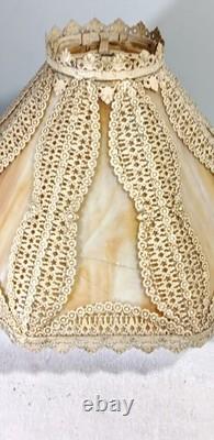 Vintage Antique Slag Glass Lamp Shade Filigree Frame 16 x 9 1/2