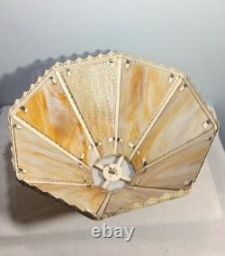 Vintage Antique Slag Glass Lamp Shade Filigree Frame 16 x 9 1/2