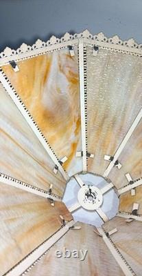 Vintage Antique Slag Glass Lamp Shade Filigree Frame 16 x 9 1/2