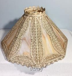 Vintage Antique Slag Glass Lamp Shade Filigree Frame 16 x 9 1/2