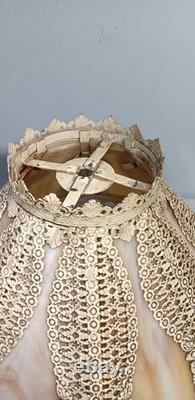 Vintage Antique Slag Glass Lamp Shade Filigree Frame 16 x 9 1/2