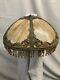 Vintage Antique Stain Glass Lamp Shade 6 Panel With Glass Bead Fringe