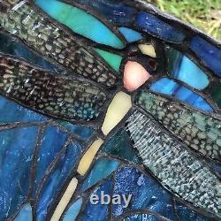 Vintage Antique Stained Glass 14 Lamp Shade Dragonfly Brass Blue Green