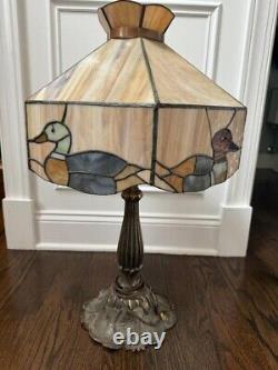 Vintage / Antique Stained Glass Lamp (Duck Themed Shade 17x14) Lamp 24 H