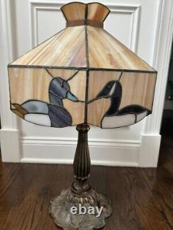 Vintage / Antique Stained Glass Lamp (Duck Themed Shade 17x14) Lamp 24 H