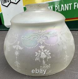 Vintage Antique Stenciled Decorated & Etched Iridized Art Glass Lamp Shade