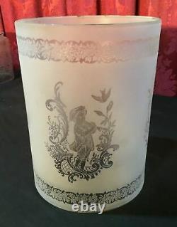 Vintage Antique Victorian Acid Etched Glass Cylinder Lamp Shade With Figures