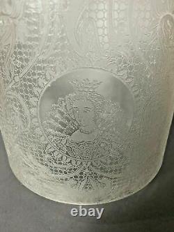 Vintage Antique Victorian Acid Etched Glass Portrait Cylinder Lamp Light Shade