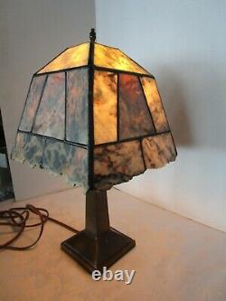 Vintage Art & Crafts table lamp metal base with Natural Agate stone shade 17 ½