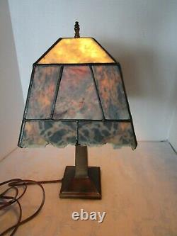 Vintage Art & Crafts table lamp metal base with Natural Agate stone shade 17 ½