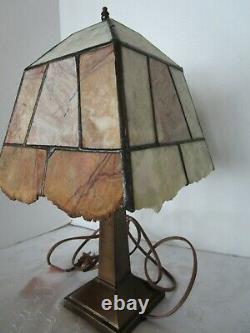 Vintage Art & Crafts table lamp metal base with Natural Agate stone shade 17 ½