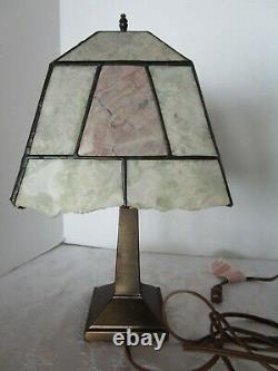 Vintage Art & Crafts table lamp metal base with Natural Agate stone shade 17 ½