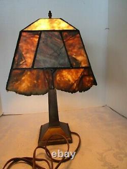 Vintage Art & Crafts table lamp metal base with Natural Agate stone shade 17 ½