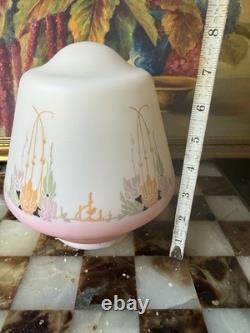 Vintage Art Deco Glass Lamp Shade Hanging Flowers Pink Orange Green Art Nouveau