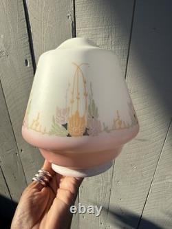 Vintage Art Deco Glass Lamp Shade Hanging Flowers Pink Orange Green Art Nouveau