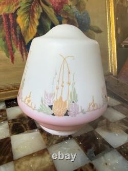 Vintage Art Deco Glass Lamp Shade Hanging Flowers Pink Orange Green Art Nouveau