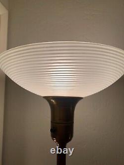 Vintage Art Deco Glass Shade Torchiere Mogul Floor Lamp Stripes 16 1/2