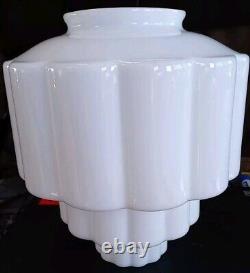 Vintage Art Deco Lamp Light Shade Skyscraper 3-Tier Pyramid Milk Glass 8 Wide