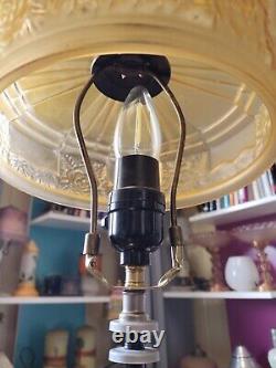 Vintage Art Deco Lamp With An Amber Floral Glass Shade