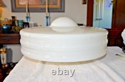 Vintage Art Deco MCM Glass White Ribbed Tier Schoolhouse Ceiling Lamp Shade 19