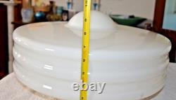 Vintage Art Deco MCM Glass White Ribbed Tier Schoolhouse Ceiling Lamp Shade 19