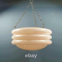 Vintage Art Deco Pink Flycatcher Glass Lampshade Hooped Pendant Lamp Light