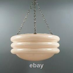 Vintage Art Deco Pink Flycatcher Glass Lampshade Hooped Pendant Lamp Light