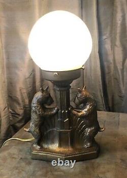 Vintage Art Deco Scottie Dog Table Lamp with Glass Shade