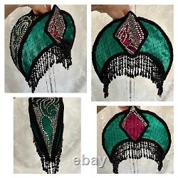 Vintage Art Deco Style Lamp Shade Crescent Moon Beaded Fringe Hand Sewn Glamour