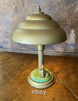 Vintage Art Deco Table Lamp West Highland Terrier Dog Figural Light Metal Shade