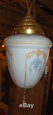 Vintage Art Deco frosted white glass oval ceiling drop Lamp/light fixture
