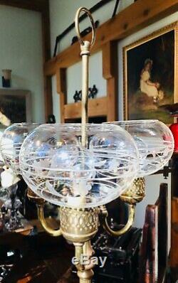 Vintage Art Nouveau Bouillotte Table Lamp Etched Glass Shades