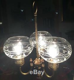 Vintage Art Nouveau Bouillotte Table Lamp Etched Glass Shades
