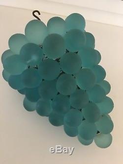 Vintage Art Nouveau Czech Glass Grape Cluster Fruit Figural Lamp Shade BLUE