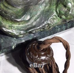 Vintage Art Nouveau France Bronze Mermaid Iridescent Shell Lamp Shade c. 1923's