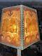 Vintage Art Nouveau Mica & Leather Lamp Shade Ocean Wave 6 Panel Arts And Crafts