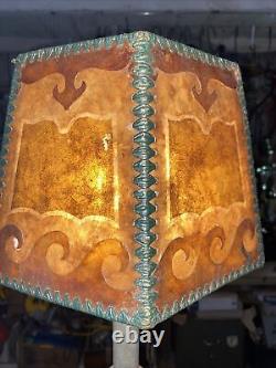 Vintage Art Nouveau Mica & Leather Lamp Shade OCEAN WAVE 6 Panel Arts And Crafts