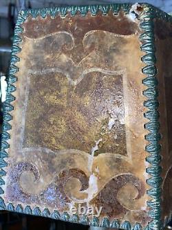 Vintage Art Nouveau Mica & Leather Lamp Shade OCEAN WAVE 6 Panel Arts And Crafts