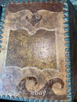 Vintage Art Nouveau Mica & Leather Lamp Shade OCEAN WAVE 6 Panel Arts And Crafts