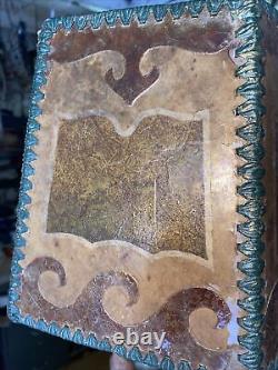 Vintage Art Nouveau Mica & Leather Lamp Shade OCEAN WAVE 6 Panel Arts And Crafts