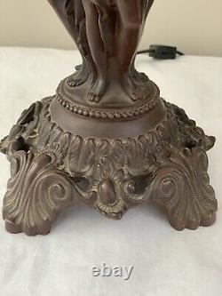 Vintage Art Nouveau The Three Graces Figural Lady Lamp Beaded Shades Victorian