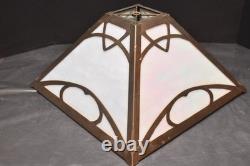 Vintage Art Nouveau Victorian Slag Glass Table Lamp Shade 4 Panel Opalescent 16