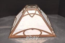 Vintage Art Nouveau Victorian Slag Glass Table Lamp Shade 4 Panel Opalescent 16
