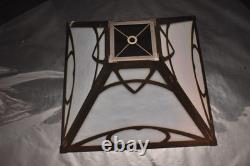 Vintage Art Nouveau Victorian Slag Glass Table Lamp Shade 4 Panel Opalescent 16