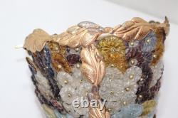Vintage Art Noveau Czech Glass Cluster Flowers Lamp Shade