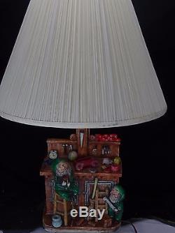 Vintage Art Studio Christmas Santa's Elves Workshop Table Lamp with Lamp Shade